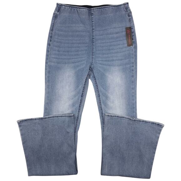 Womens Jeans Juniors 3 Blue Flare High Rise Pullon Stretch Light Wash New - Picture 2 of 12